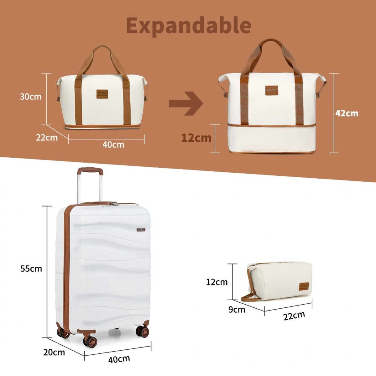 Kono Polypropylene Cabin Size Suitcase Travel with Weekend Bag and Toiletry Bag