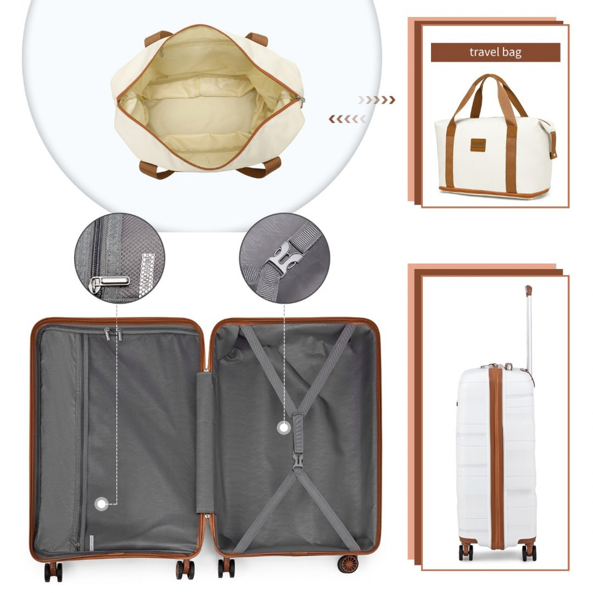 Kono Polypropylene Cabin Size Suitcase Travel with Weekend Bag and Toiletry Bag