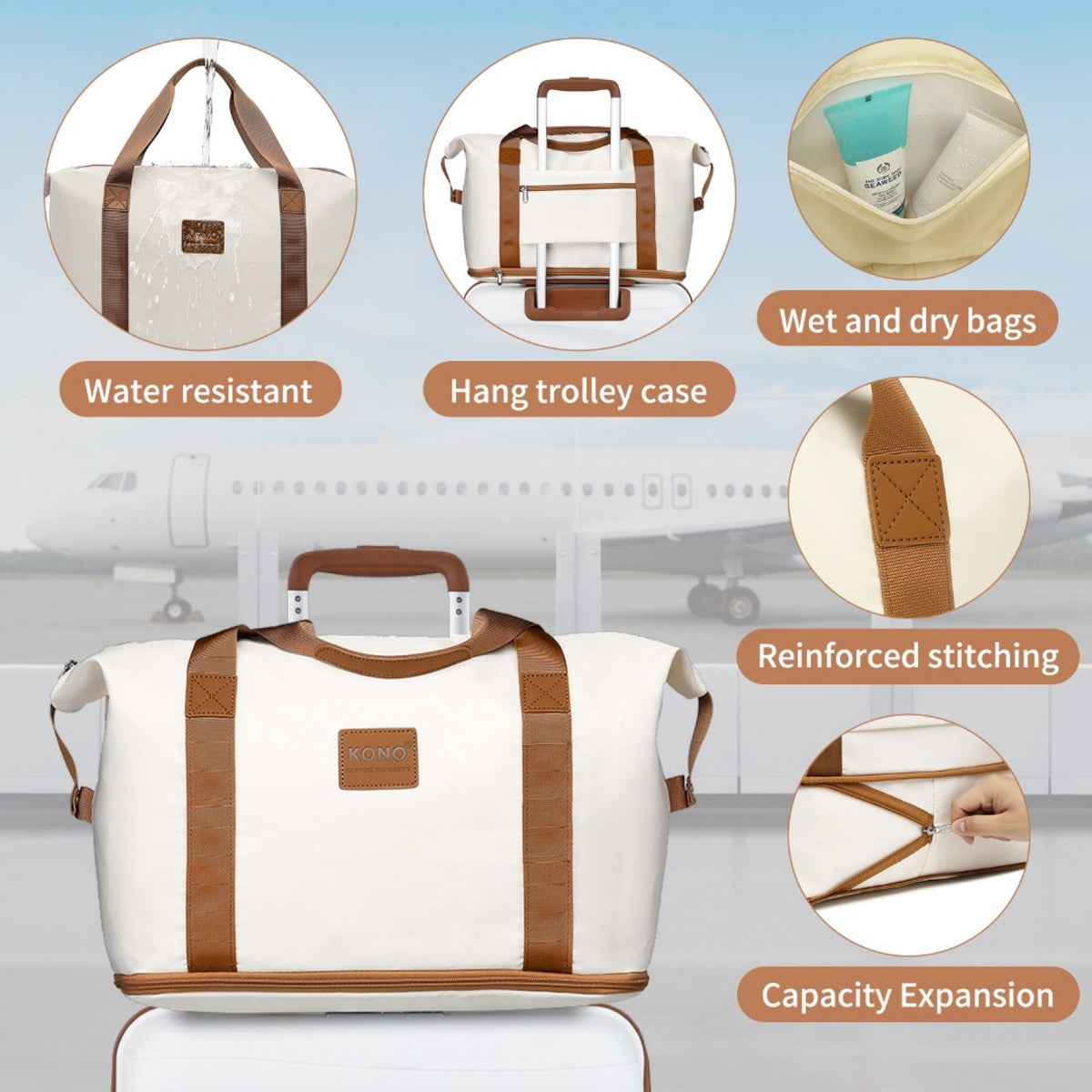 Kono Polypropylene Cabin Size Suitcase Travel with Weekend Bag and Toiletry Bag