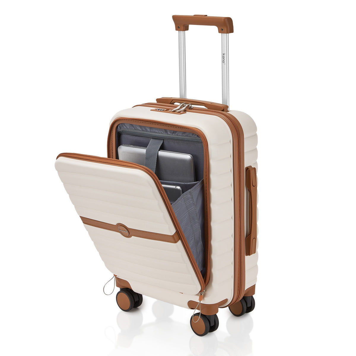 Kono ABS+PC Striped Design with Colour-Block Details Suitcase