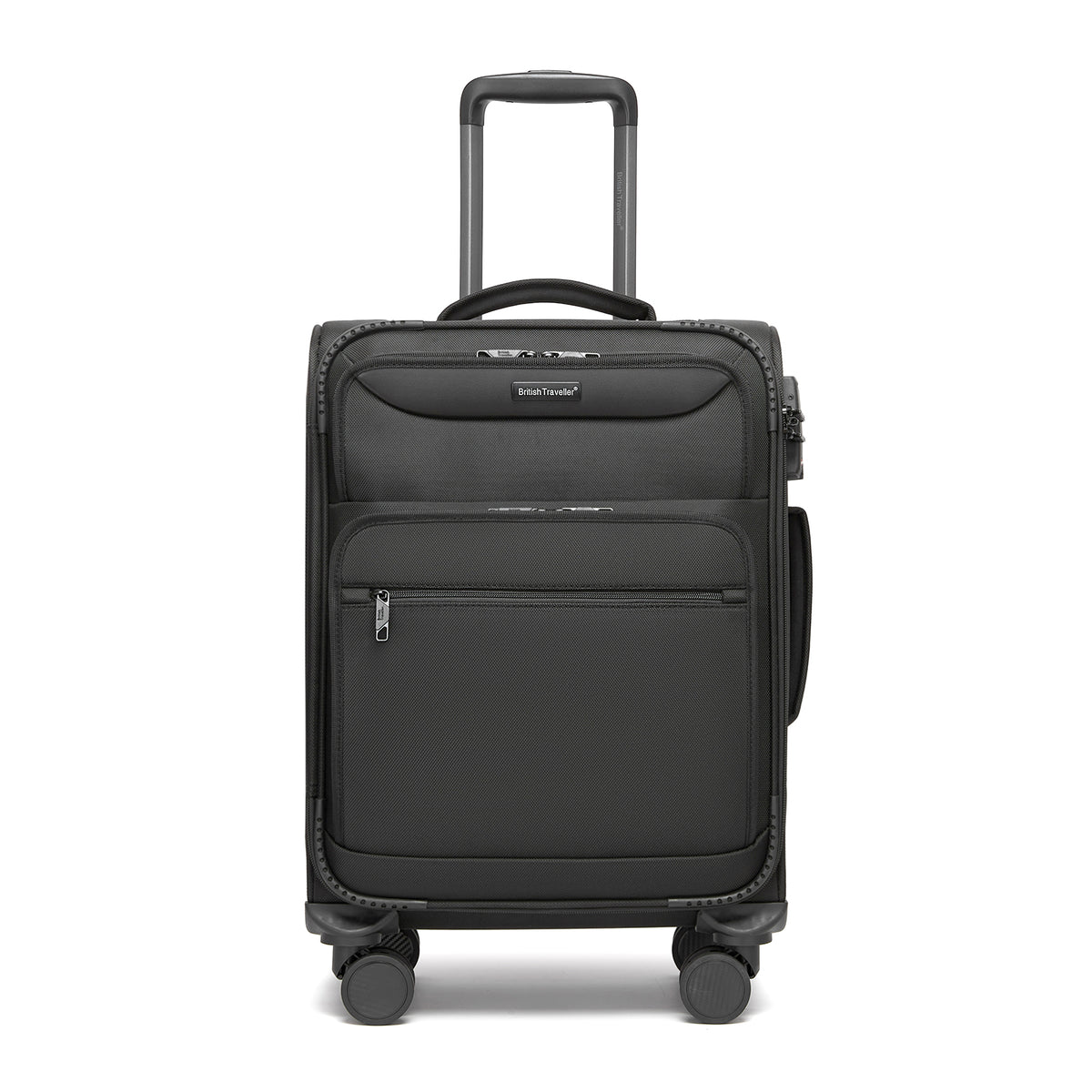 British Traveller Durable Softshell Suitcase with Front Laptop Compartment