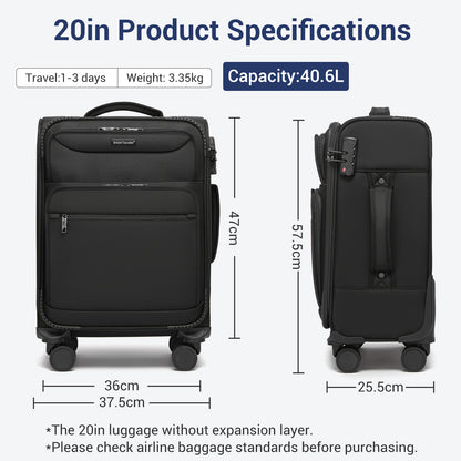 British Traveller Durable Softshell Suitcase with Front Laptop Compartment