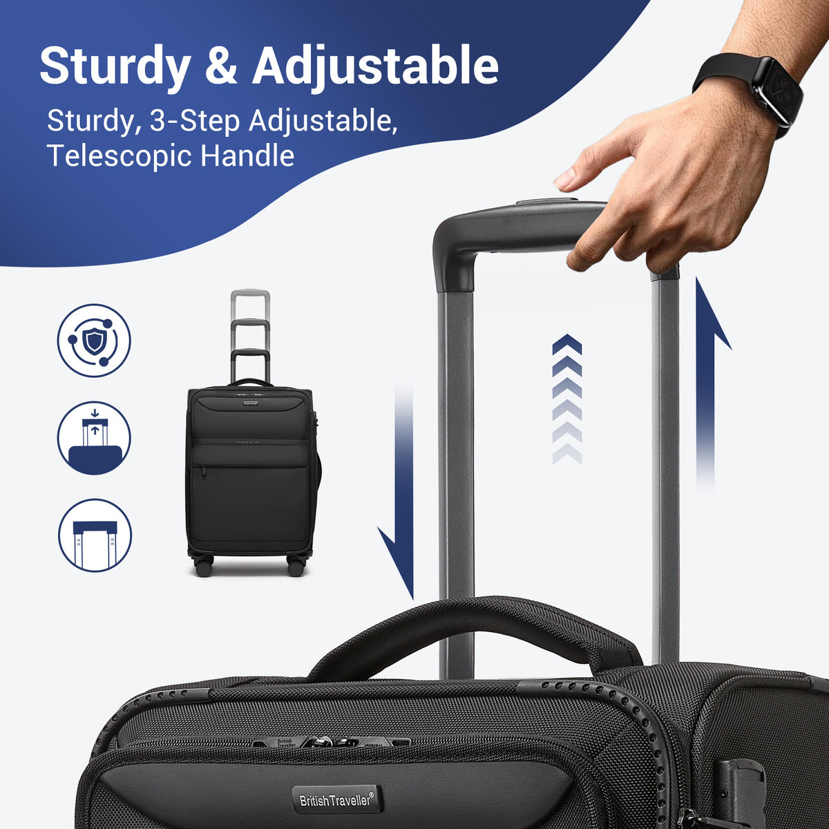 British Traveller Durable Softshell Suitcase with Front Laptop Compartment