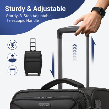 British Traveller Durable Softshell Suitcase with Front Laptop Compartment