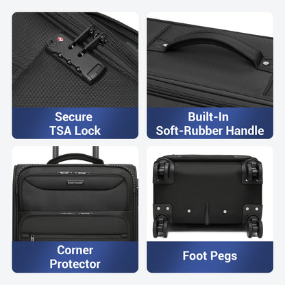 British Traveller Durable Softshell Suitcase with Front Laptop Compartment
