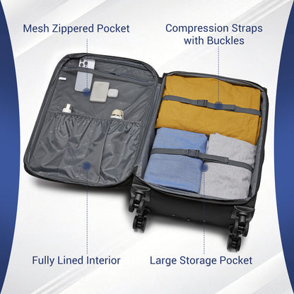 British Traveller Durable Softshell Suitcase with Front Laptop Compartment
