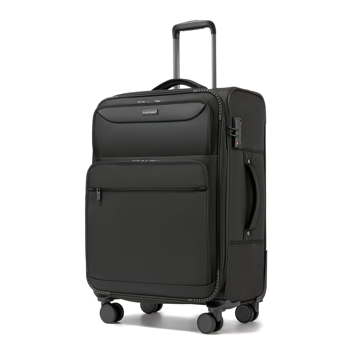 British Traveller Durable Softshell Suitcase with Front Laptop Compartment