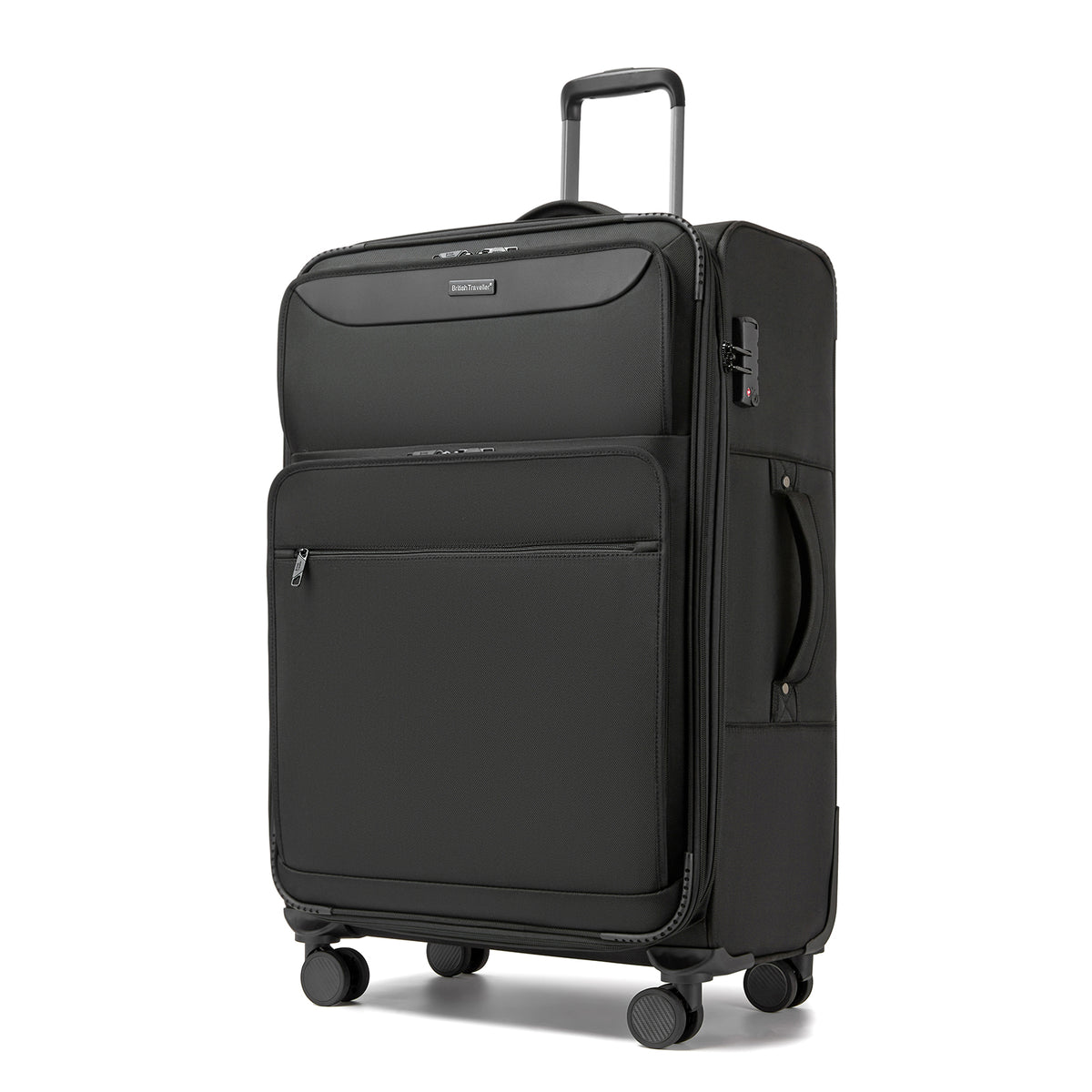 British Traveller Durable Softshell Suitcase with Front Laptop Compartment