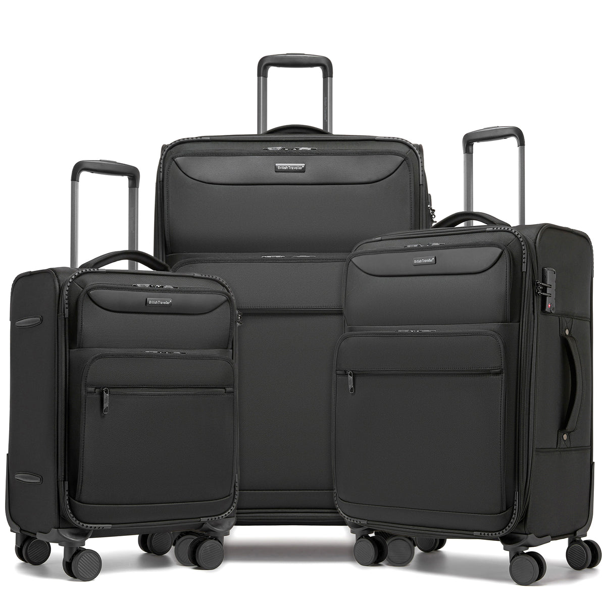 British Traveller Durable Softshell Suitcase with Front Laptop Compartment