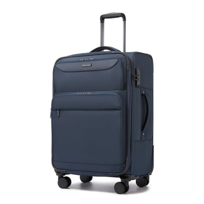 British Traveller Durable Softshell Suitcase with Front Laptop Compartment