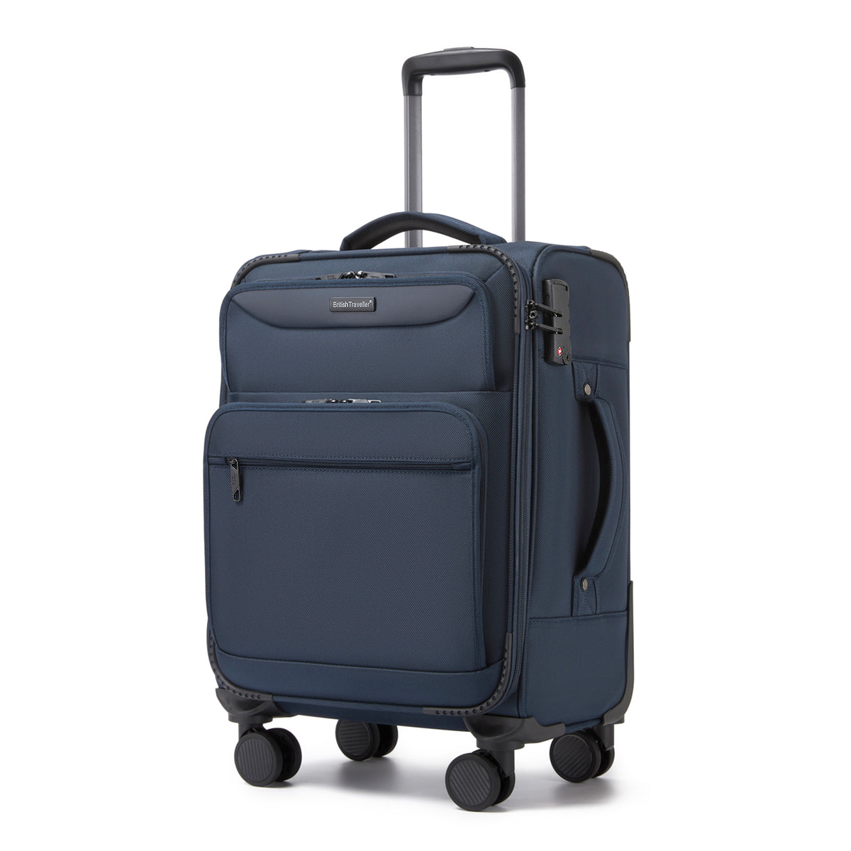 British Traveller Durable Softshell Suitcase with Front Laptop Compartment