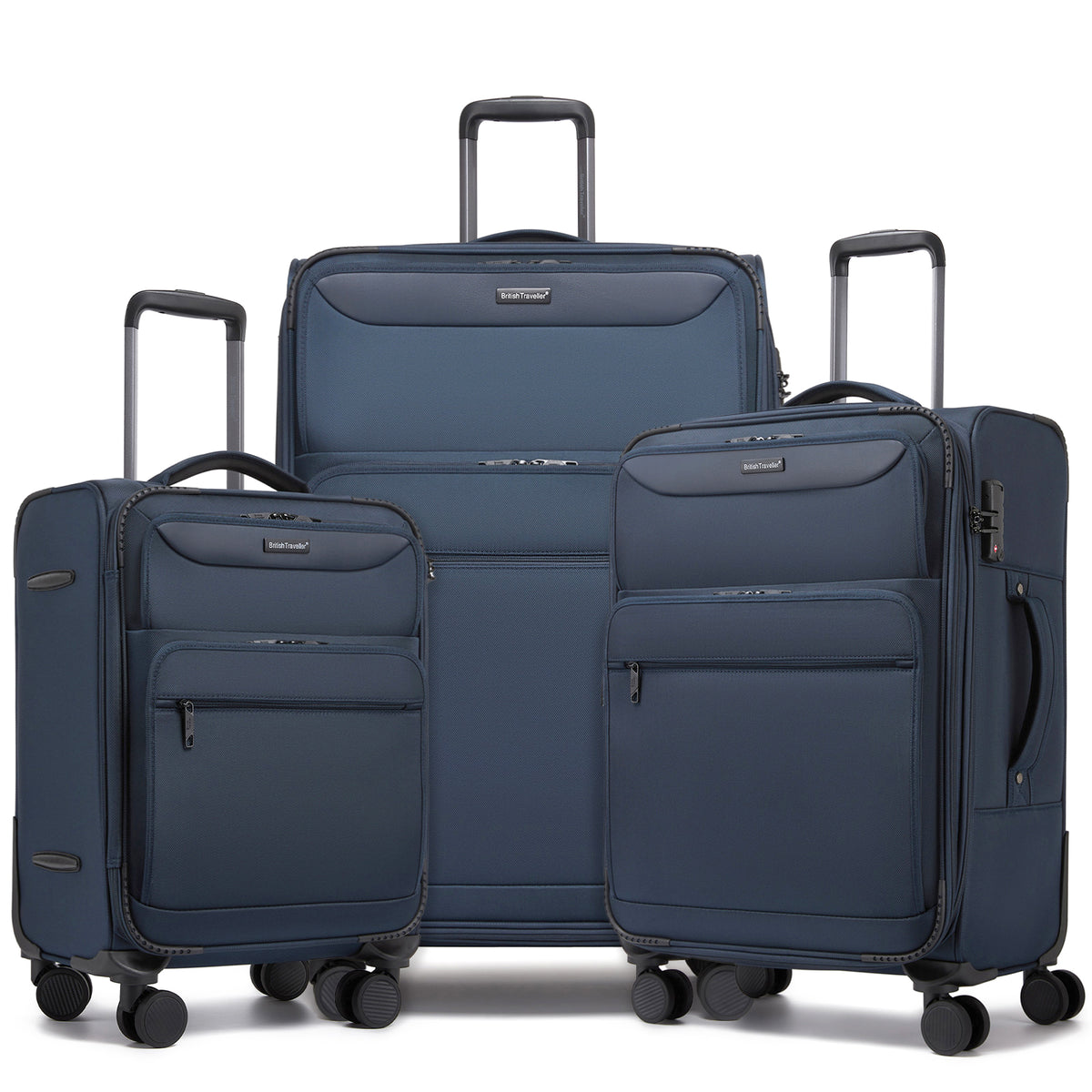 British Traveller Durable Softshell Suitcase with Front Laptop Compartment