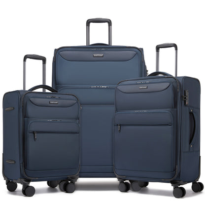 British Traveller Durable Softshell Suitcase with Front Laptop Compartment