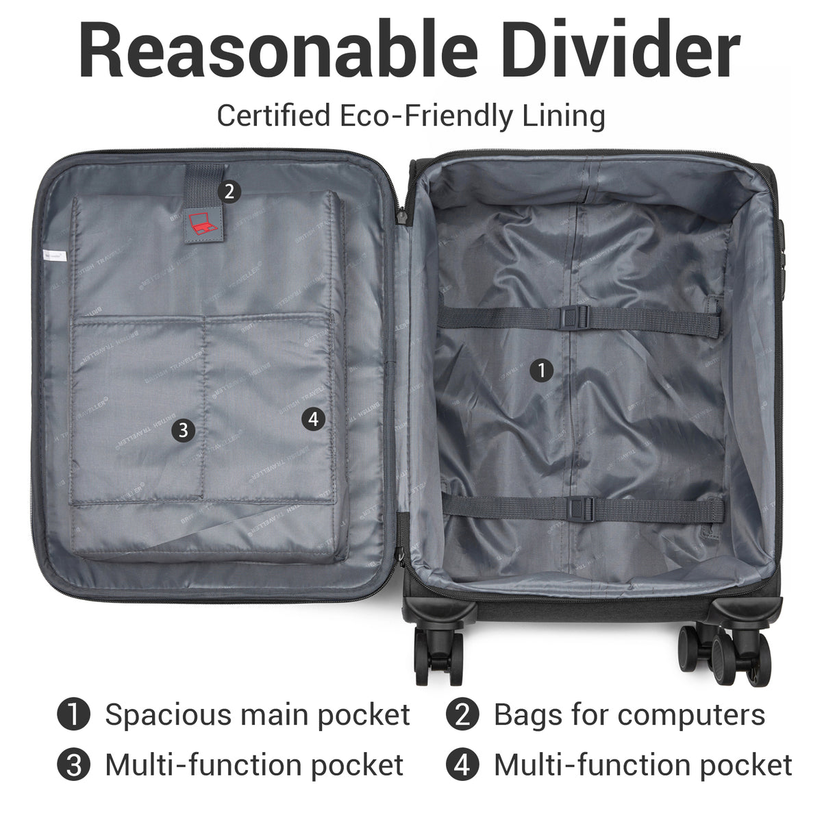 British Traveller Sleek Tough Travel Soft-Shell Suitcase