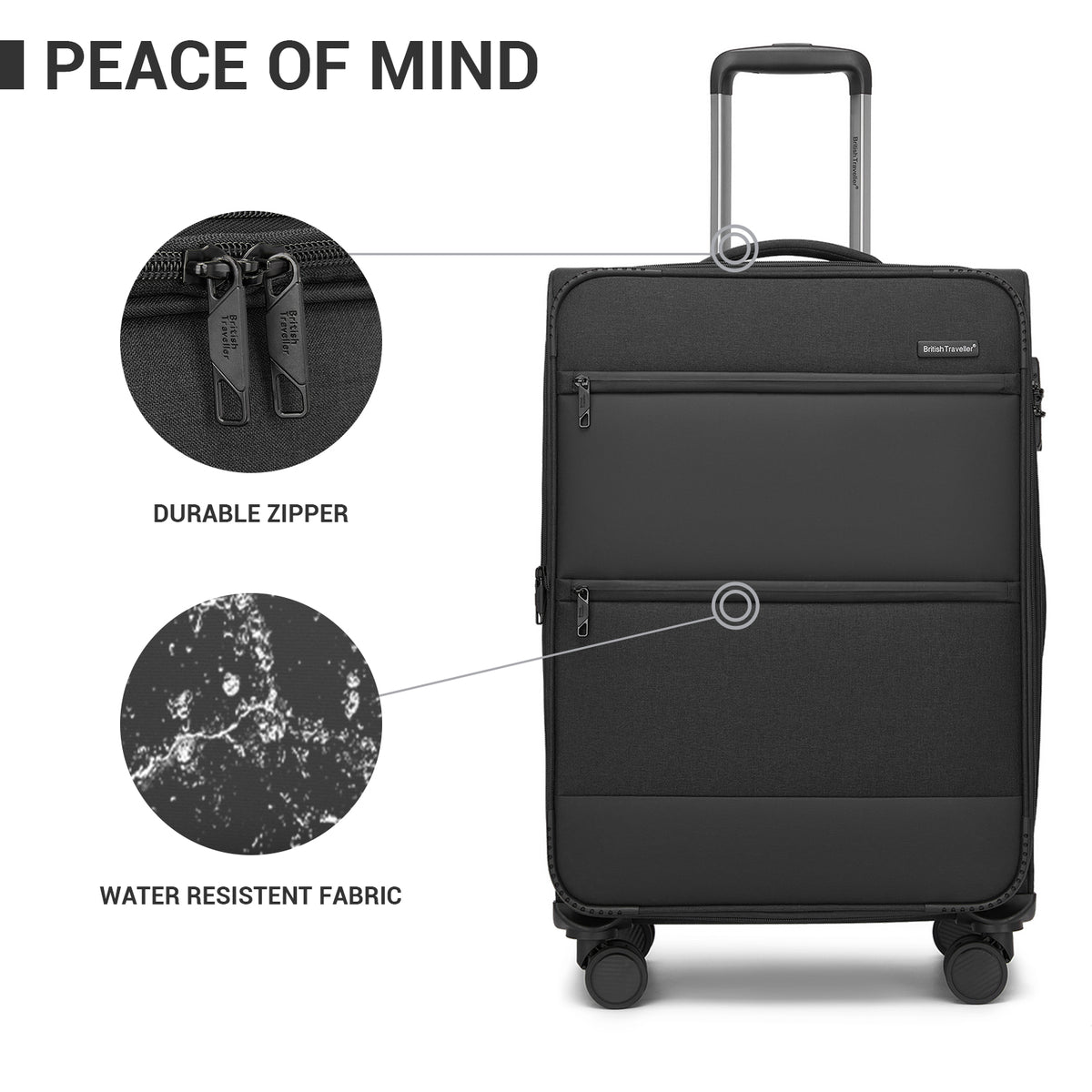 British Traveller Sleek Tough Travel Soft-Shell Suitcase