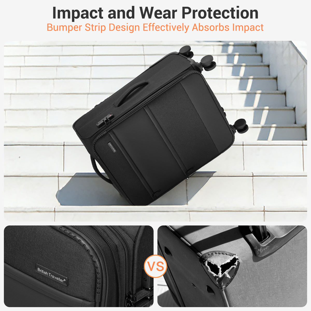 British Traveller Sleek Tough Travel Soft-Shell Suitcase