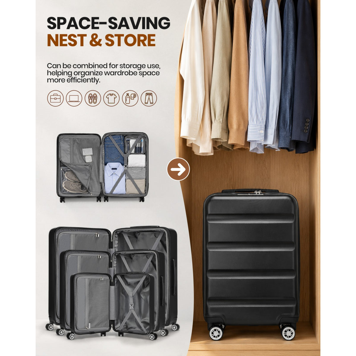 Kono Stylish Horizontal Engraved Hard Shell ABS+PC Suitcase