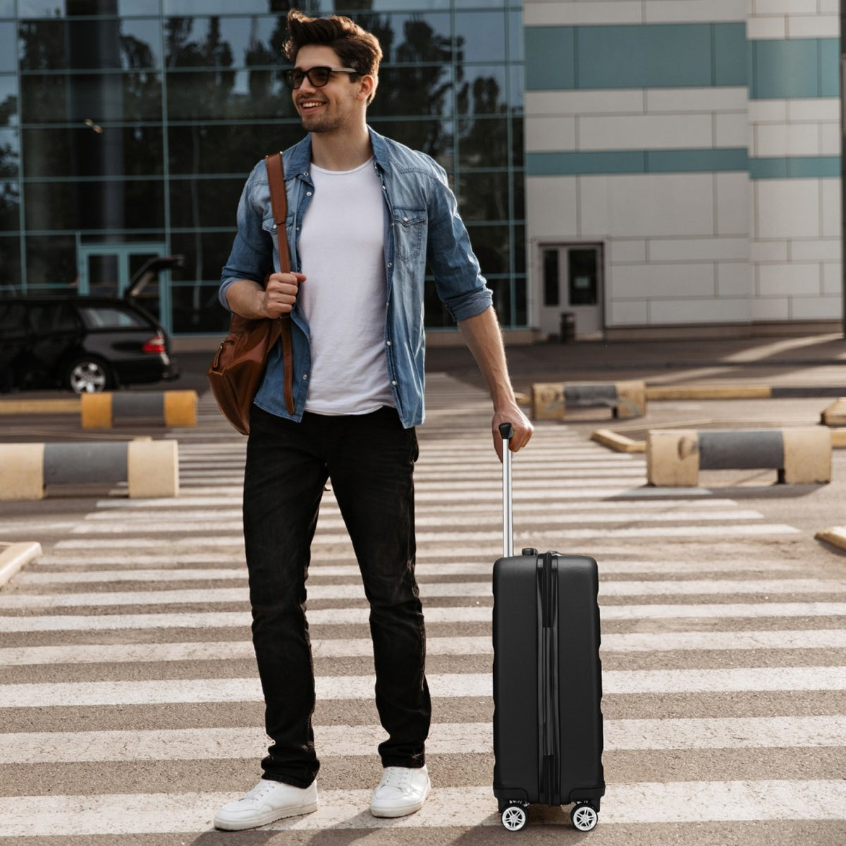 Kono Stylish Horizontal Engraved Hard Shell ABS+PC Suitcase