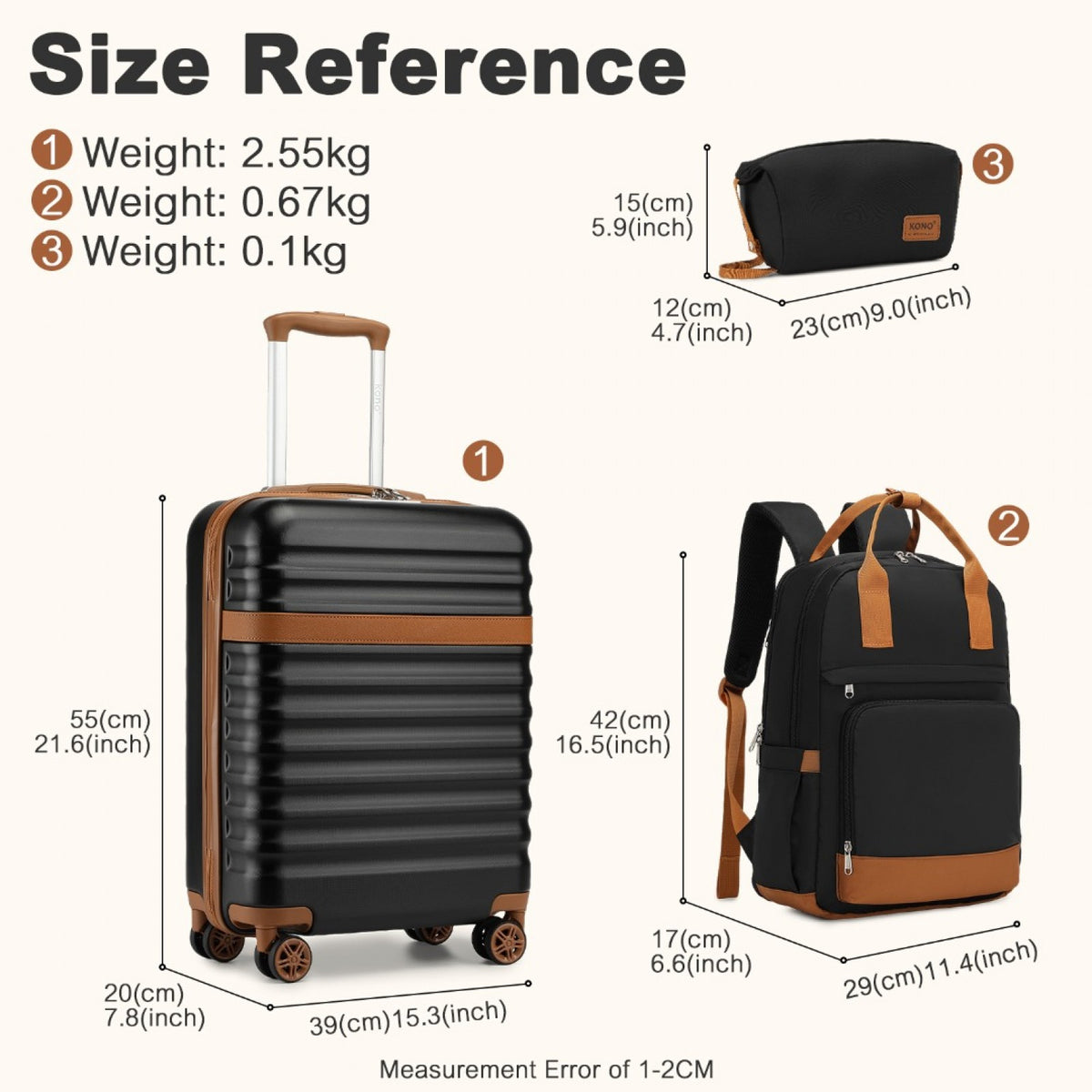 Kono Stylish Hard Shell ABS+PC Cabin Suitcase Included Multi-Compartment