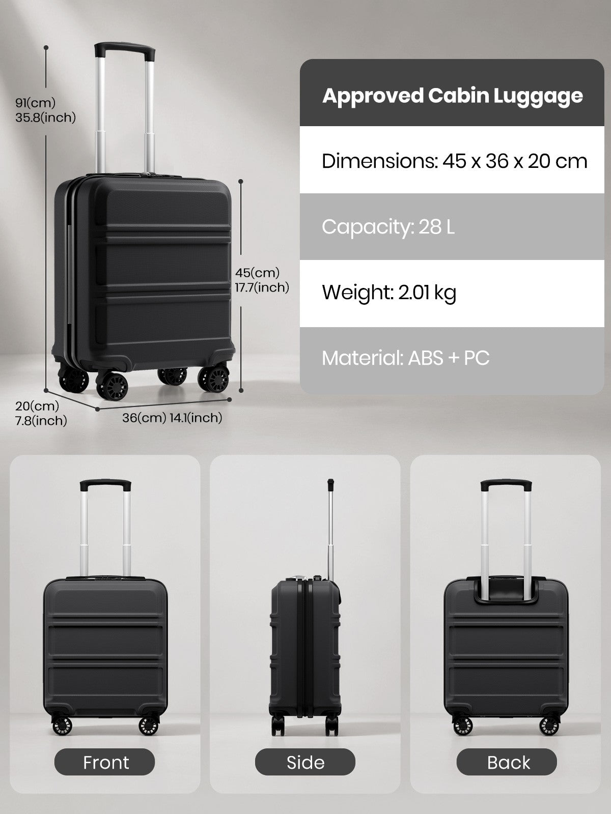 Kono ABS+PC Compact Cabin Suitcase– Lightweight Hard Shell Carry-On