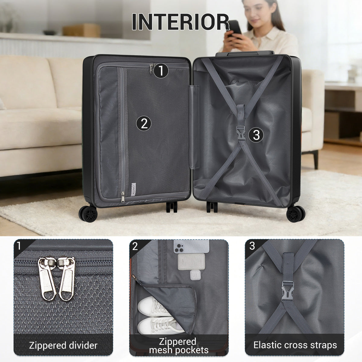 Kono Premium ABS+PC Hard Shell Suitcase