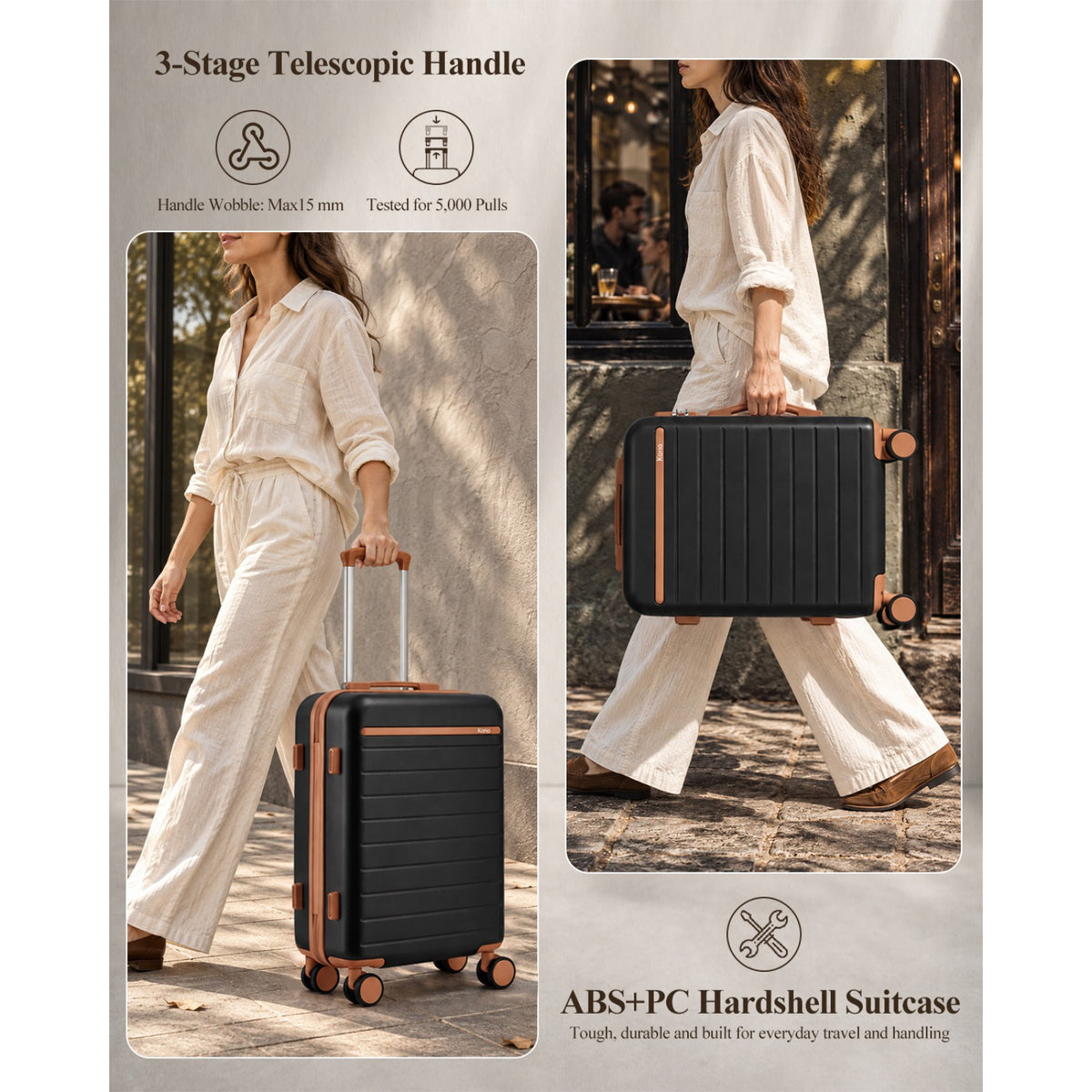 Kono Scratch-Resistant Hard Shell Suitcase with Horizontal Stripe Design