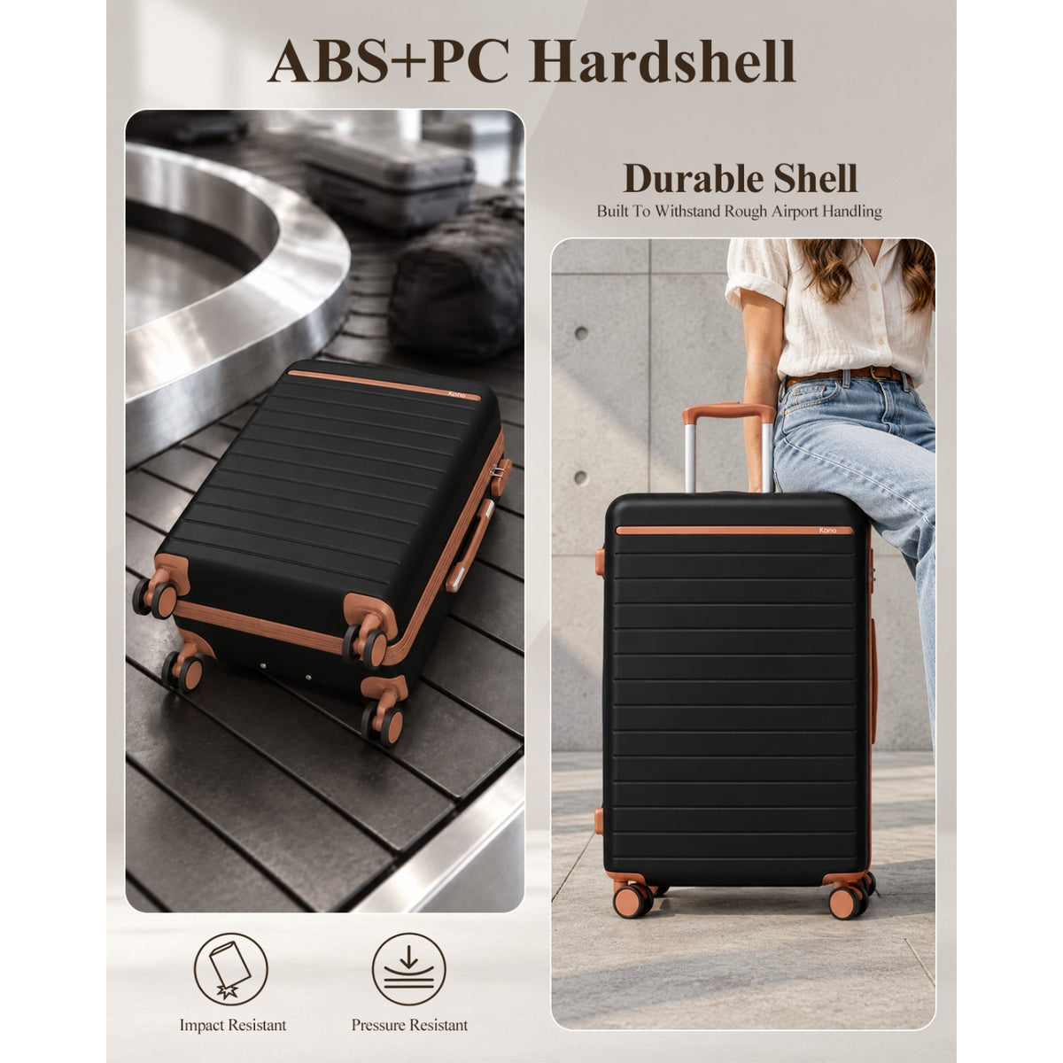 Kono Scratch-Resistant Hard Shell Suitcase with Horizontal Stripe Design