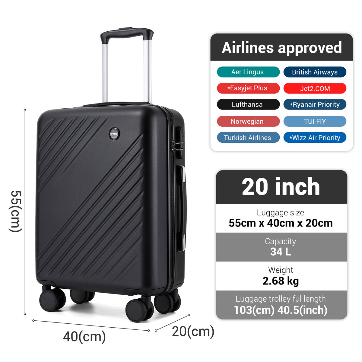 Kono ABS+PC Hard Shell Luggage