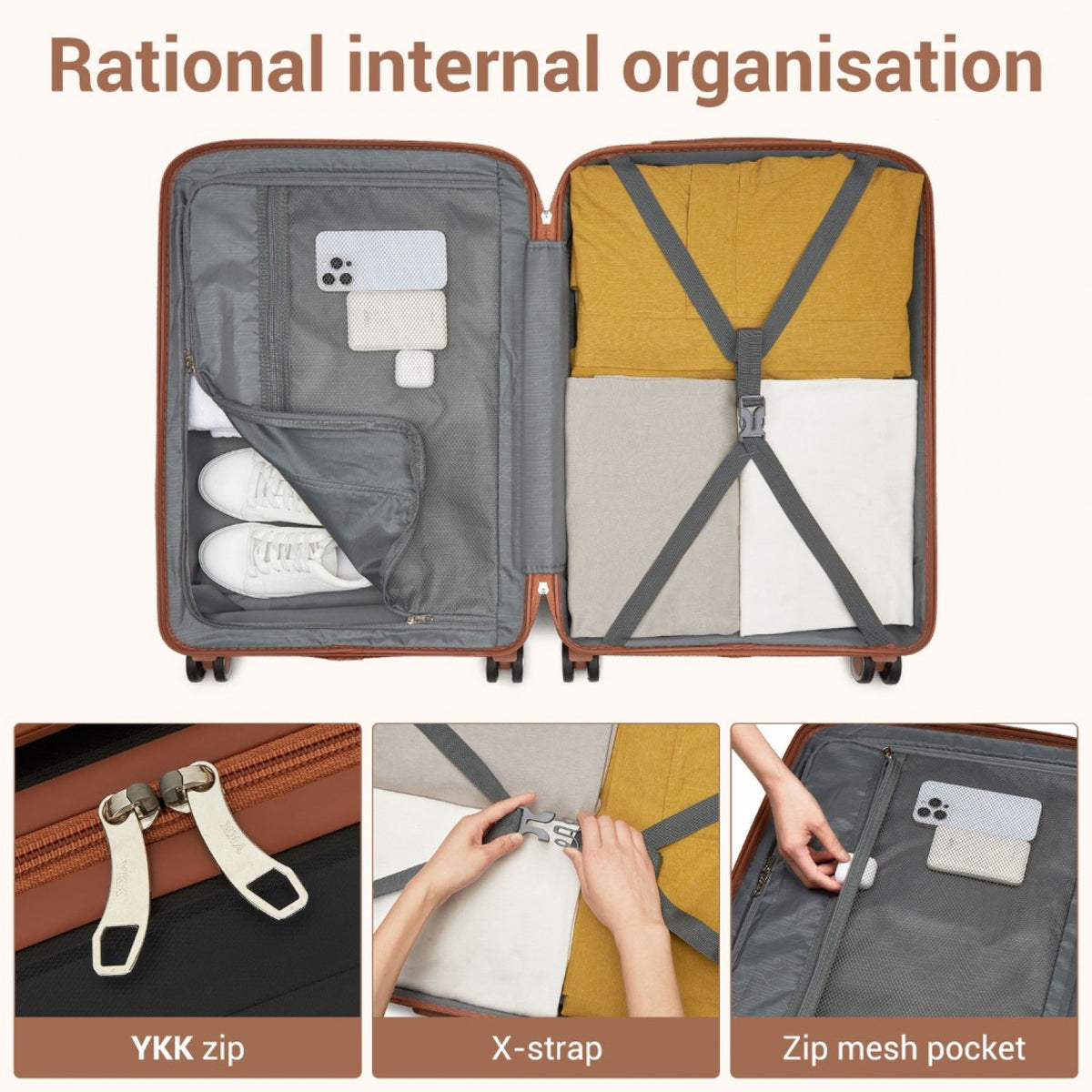 Kono PP Modern Scratch-Resistant Suitcase