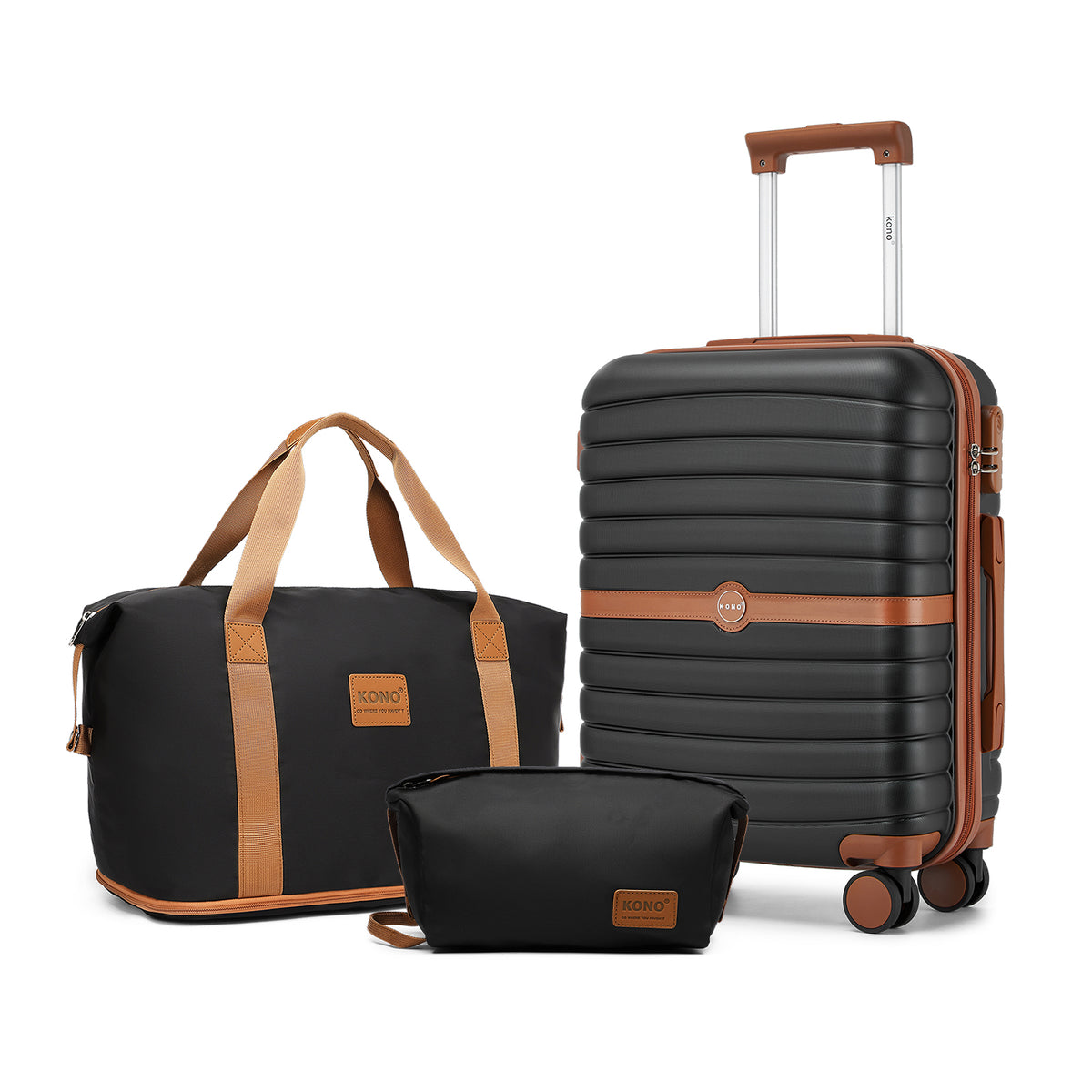 Kono ABS+PC Hard Shell Suitcase with Travel Bag & Toiletry Pouch