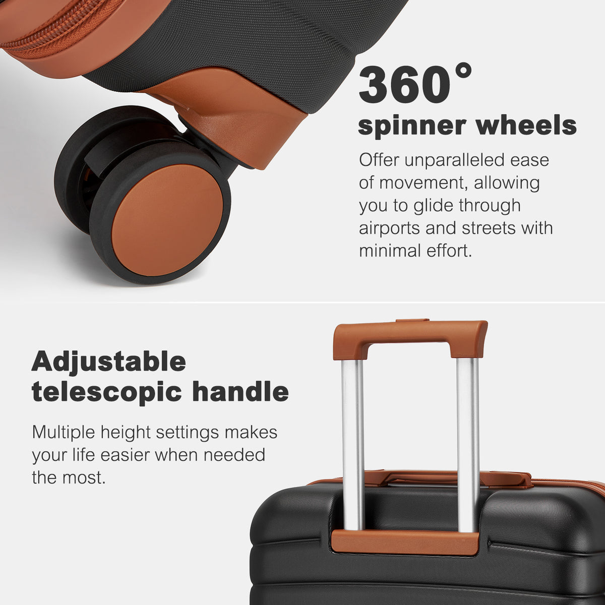 Kono ABS+PC Hard Shell Suitcase with Travel Bag & Toiletry Pouch