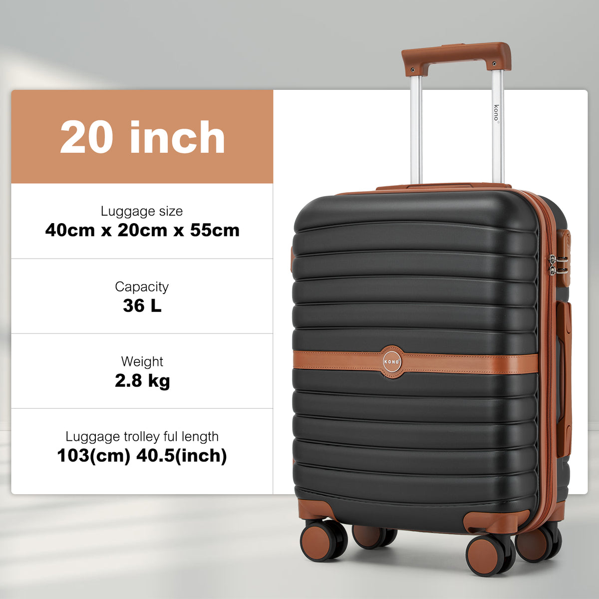 Kono ABS+PC Hard Shell Suitcase with Travel Bag & Toiletry Pouch