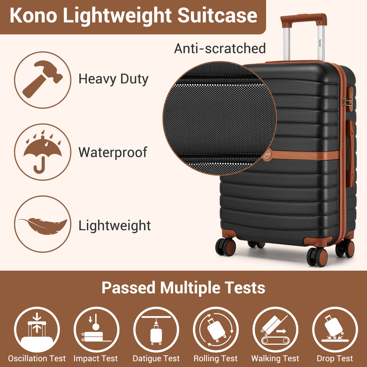 Kono ABS+PC Hard Shell Suitcase with Travel Bag & Toiletry Pouch