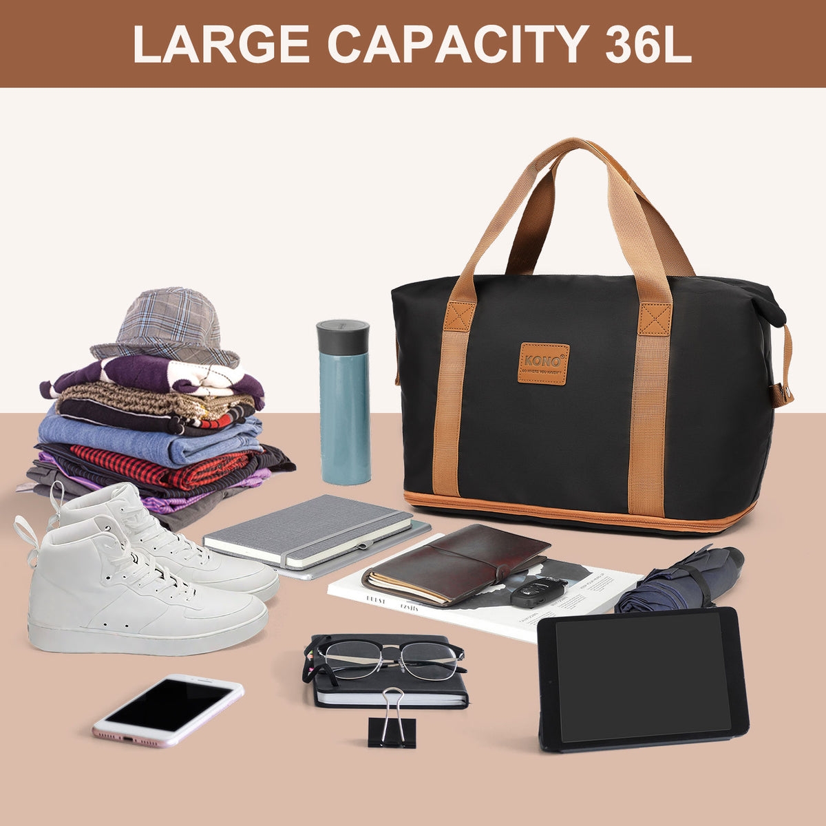 Kono ABS+PC Hard Shell Suitcase with Travel Bag & Toiletry Pouch