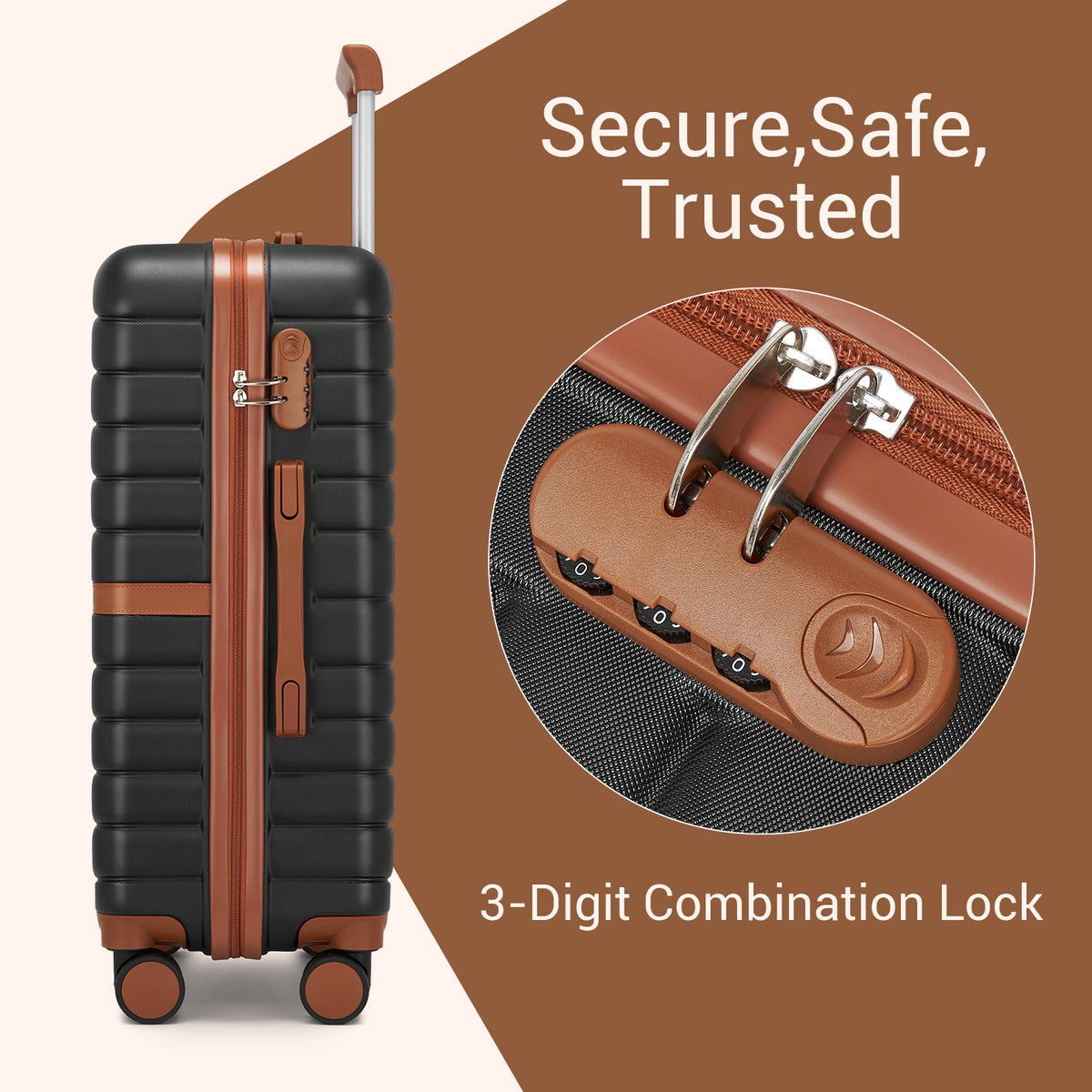 Kono ABS+PC Hard Shell Suitcase with Travel Bag & Toiletry Pouch
