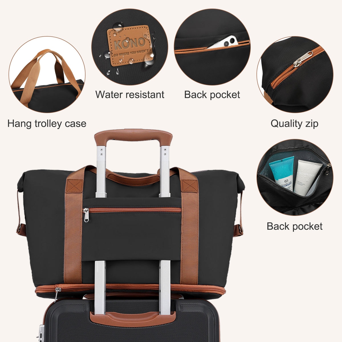 Kono ABS+PC Hard Shell Suitcase with Travel Bag & Toiletry Pouch
