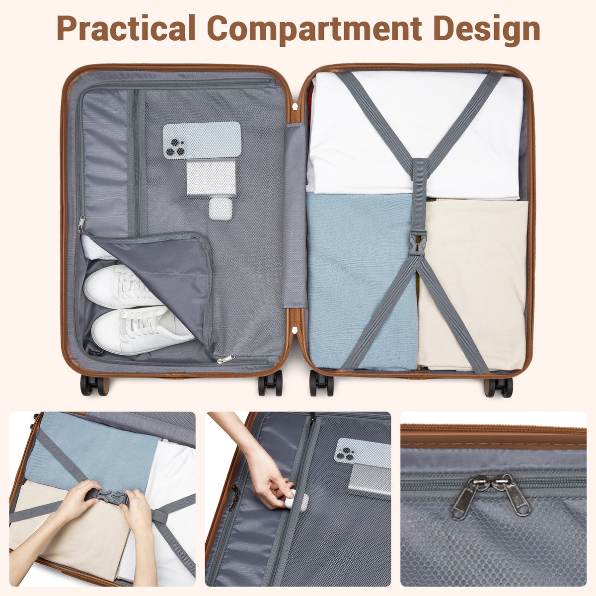 Kono ABS+PC Hard Shell Suitcase with Travel Bag & Toiletry Pouch