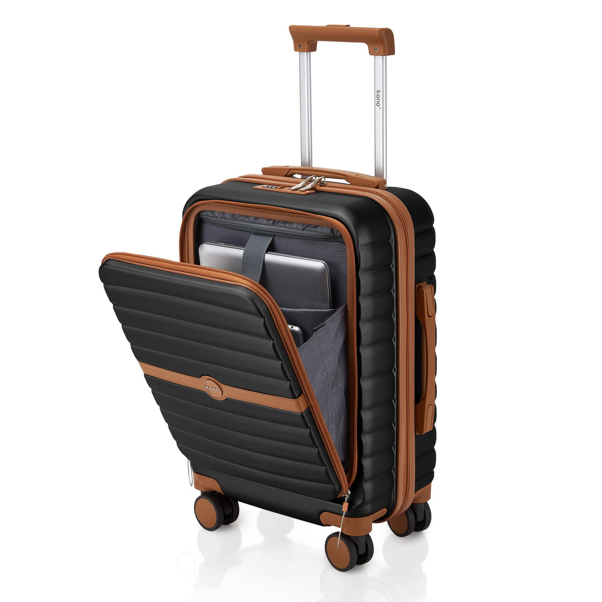 Kono ABS+PC Striped Design with Colour-Block Details Suitcase