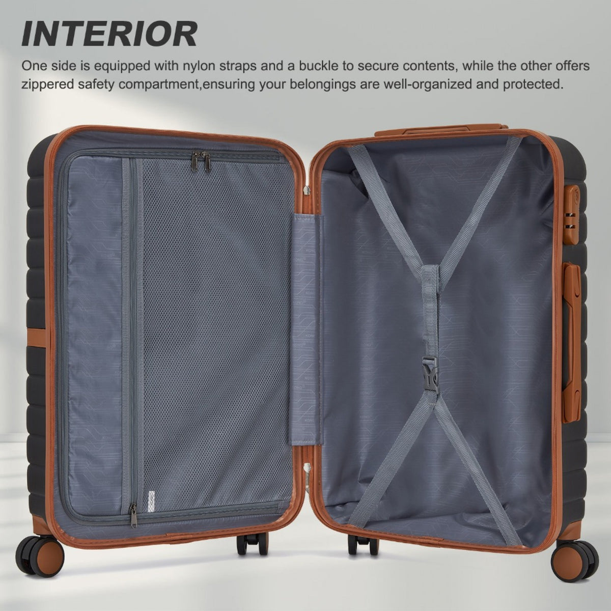 Kono ABS+PC Striped Design with Colour-Block Details Suitcase