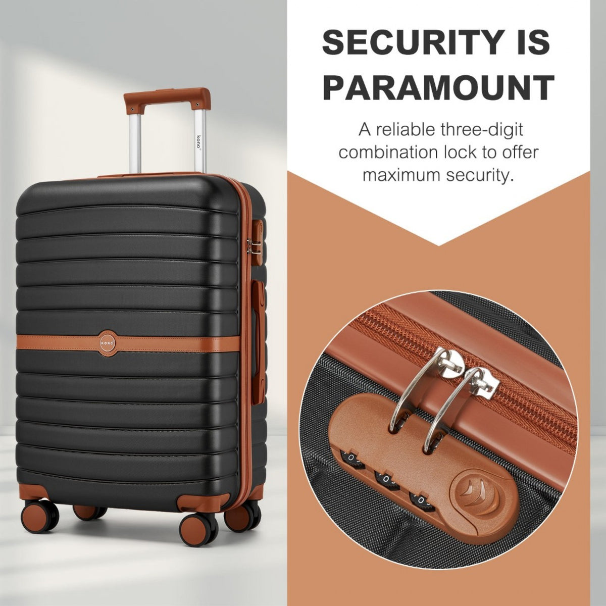 Kono ABS+PC Striped Design with Colour-Block Details Suitcase