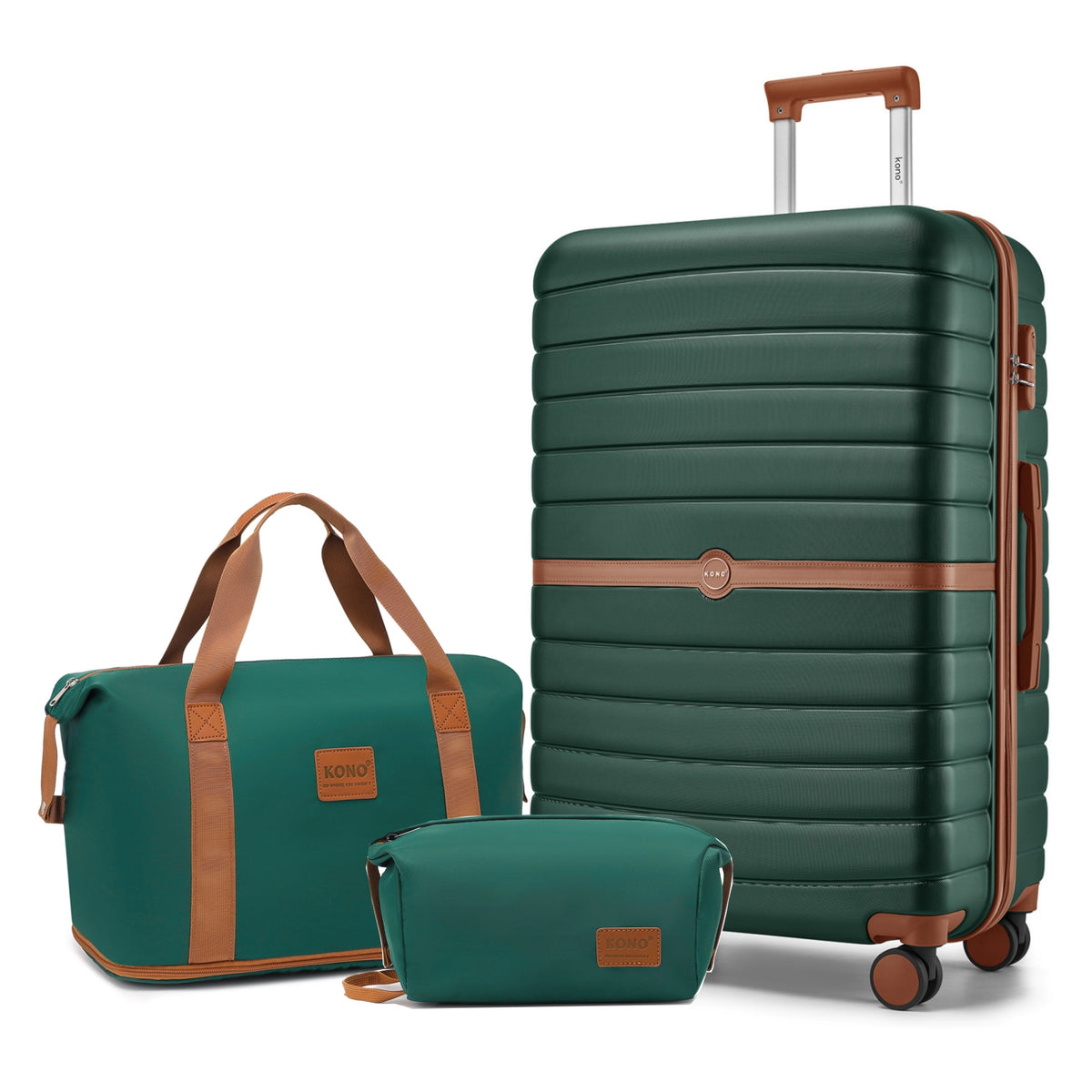 Kono ABS+PC Hard Shell Suitcase with Travel Bag & Toiletry Pouch
