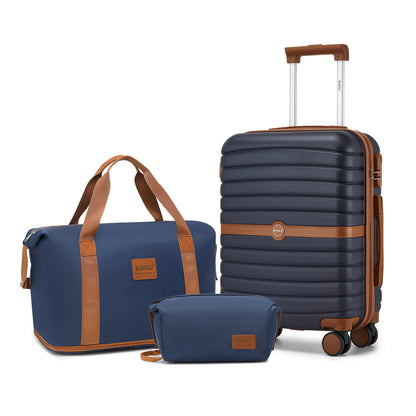 Kono ABS+PC Hard Shell Suitcase with Travel Bag & Toiletry Pouch