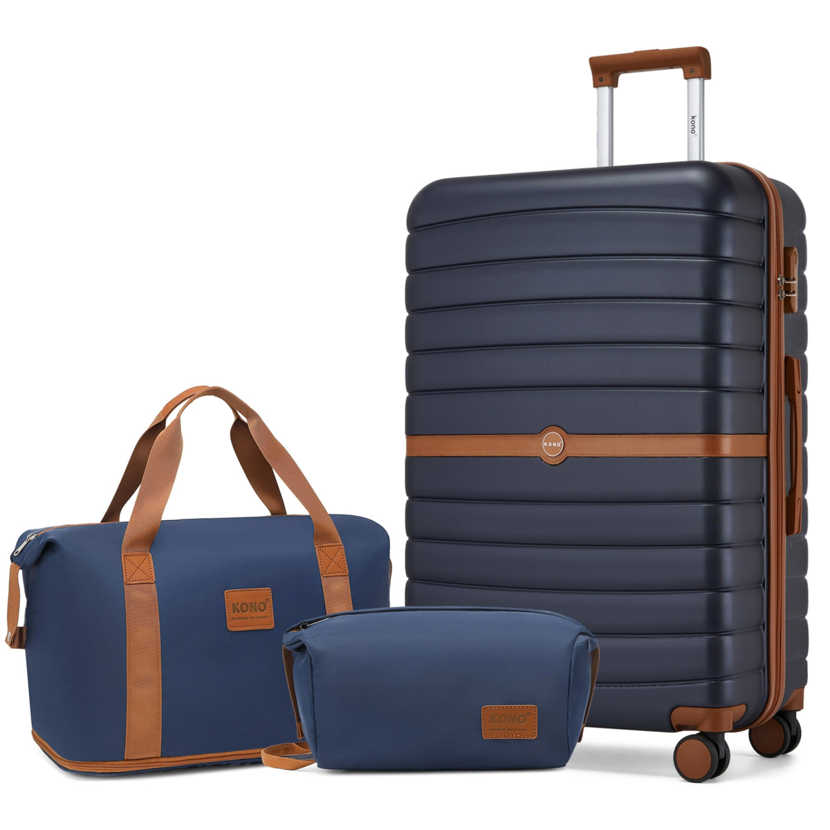 Kono ABS+PC Hard Shell Suitcase with Travel Bag & Toiletry Pouch