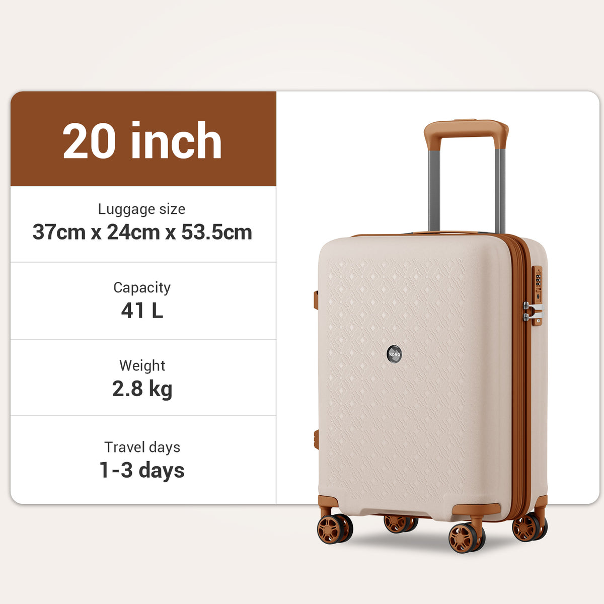 Kono PP Hard Shell Expandable Luggage-Lightweight Suitcase