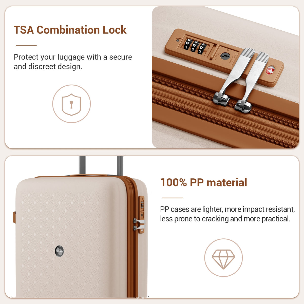 Kono PP Hard Shell Expandable Luggage-Lightweight Suitcase