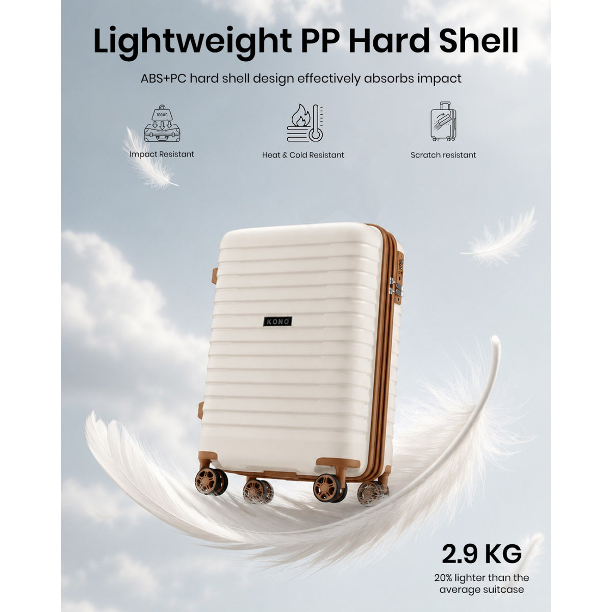 Kono Hard Shell Scratch-Resistant PP Luggage with Cup Holder