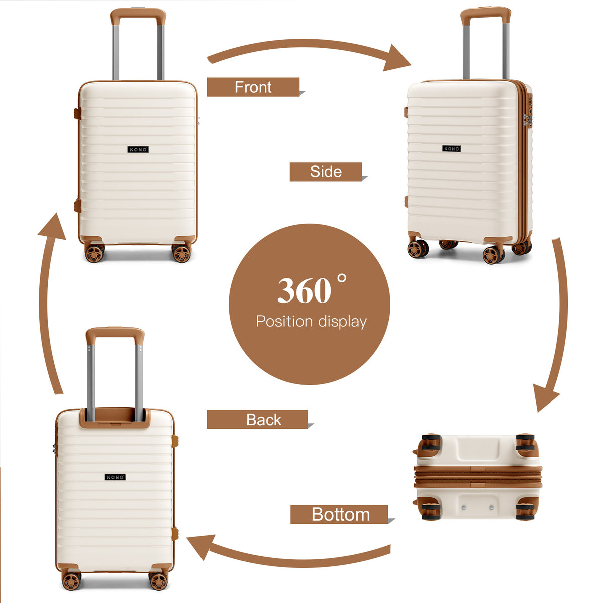 Kono Hard Shell Scratch-Resistant PP Luggage with Cup Holder