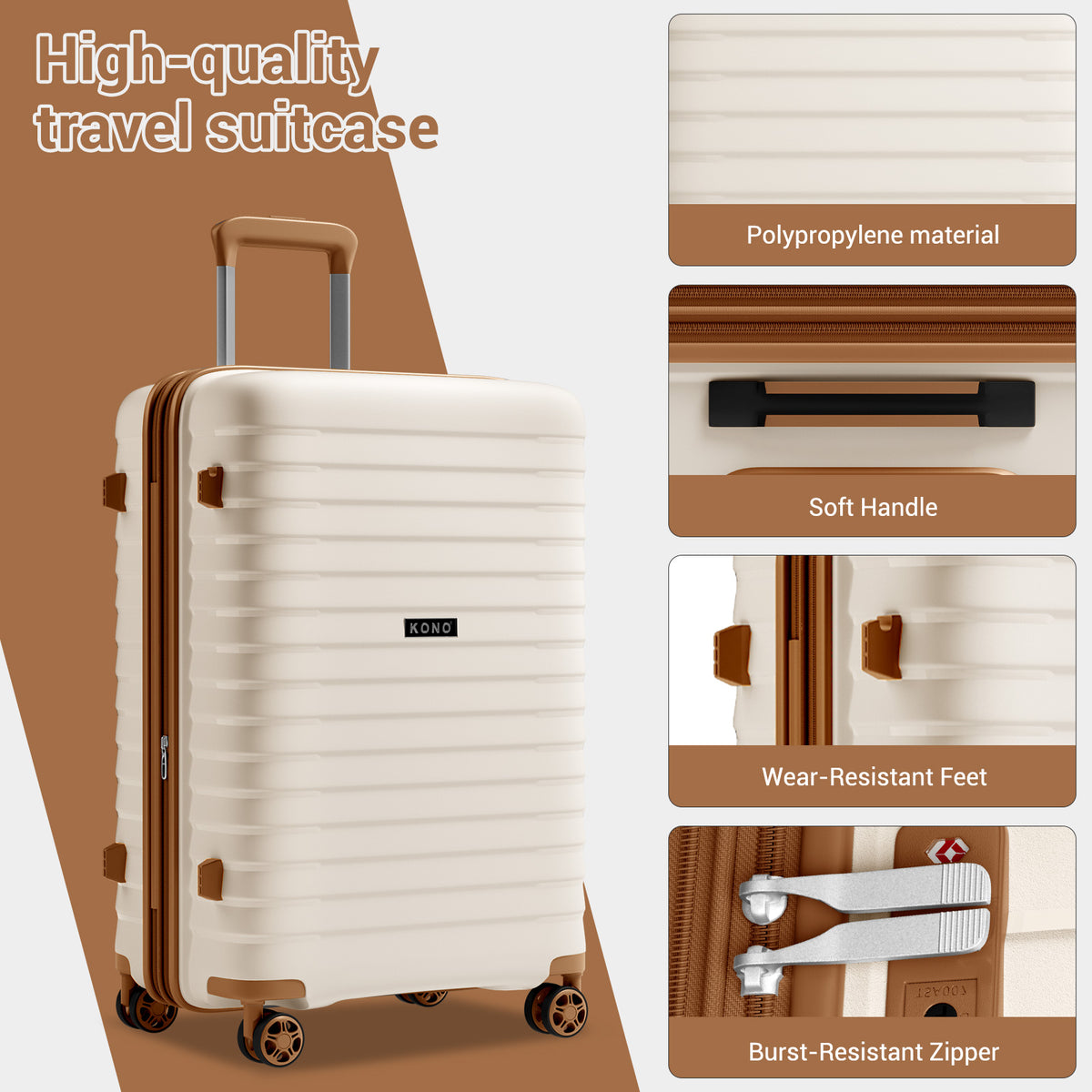 Kono Hard Shell Scratch-Resistant PP Luggage with Cup Holder