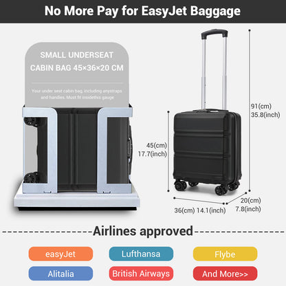 Kono ABS Hard Shell Under-Seat Cabin Suitcase with Spinner Wheels
