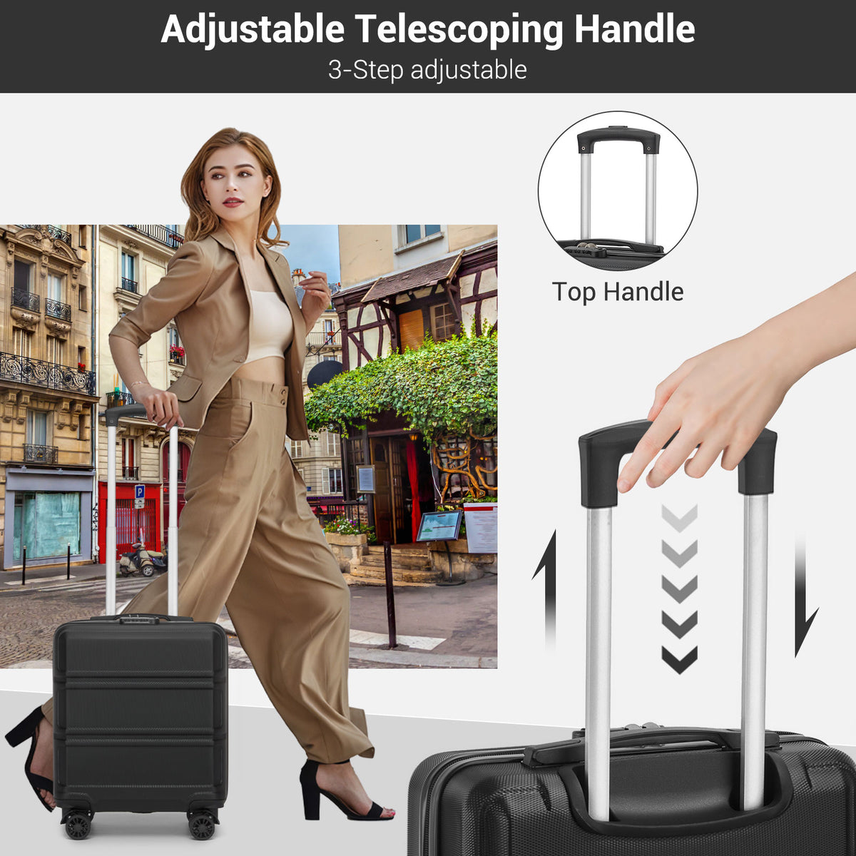 Kono ABS Hard Shell Under-Seat Cabin Suitcase with Spinner Wheels